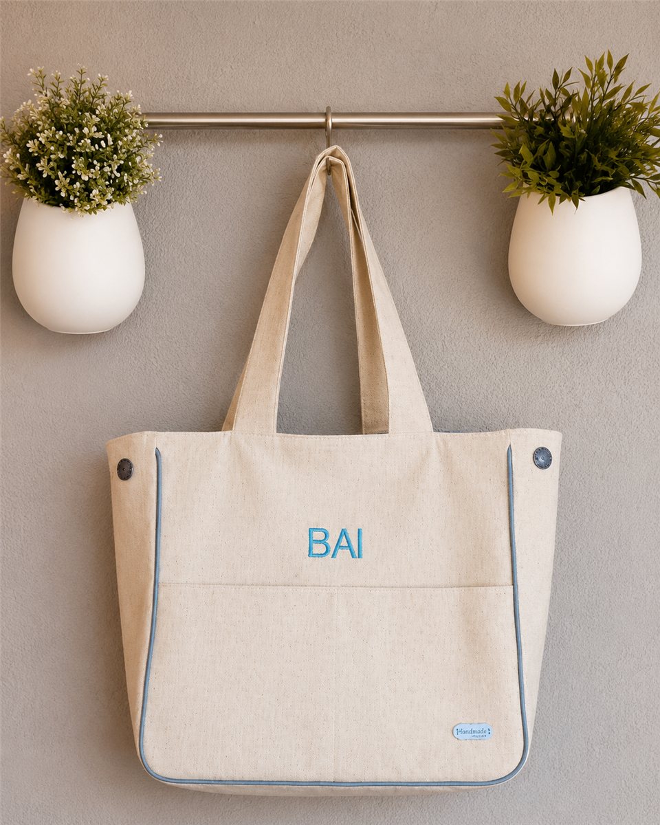 Bolso tote de tela personalizado con nombre bordado