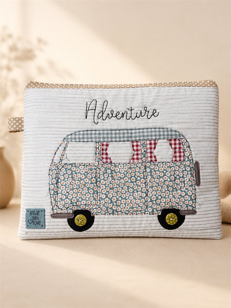 Funda de patchwork con aplicación de furgoneta camper