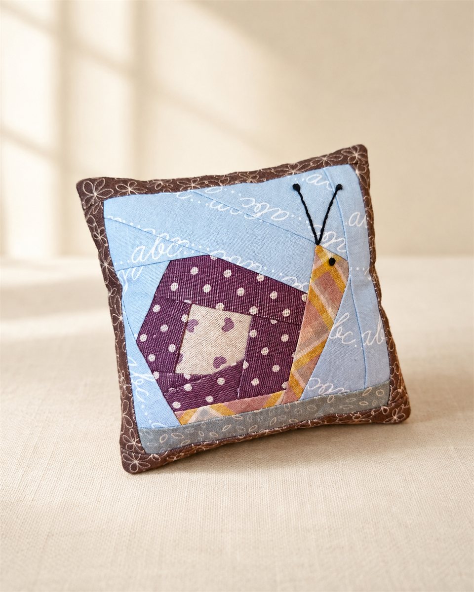 Alfiletero de patchwork con forma de caracol