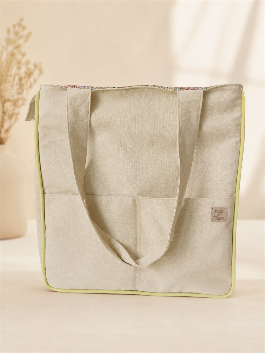 Maxi tote Canvas personalizado con bies decorativo y bolsillo delantero